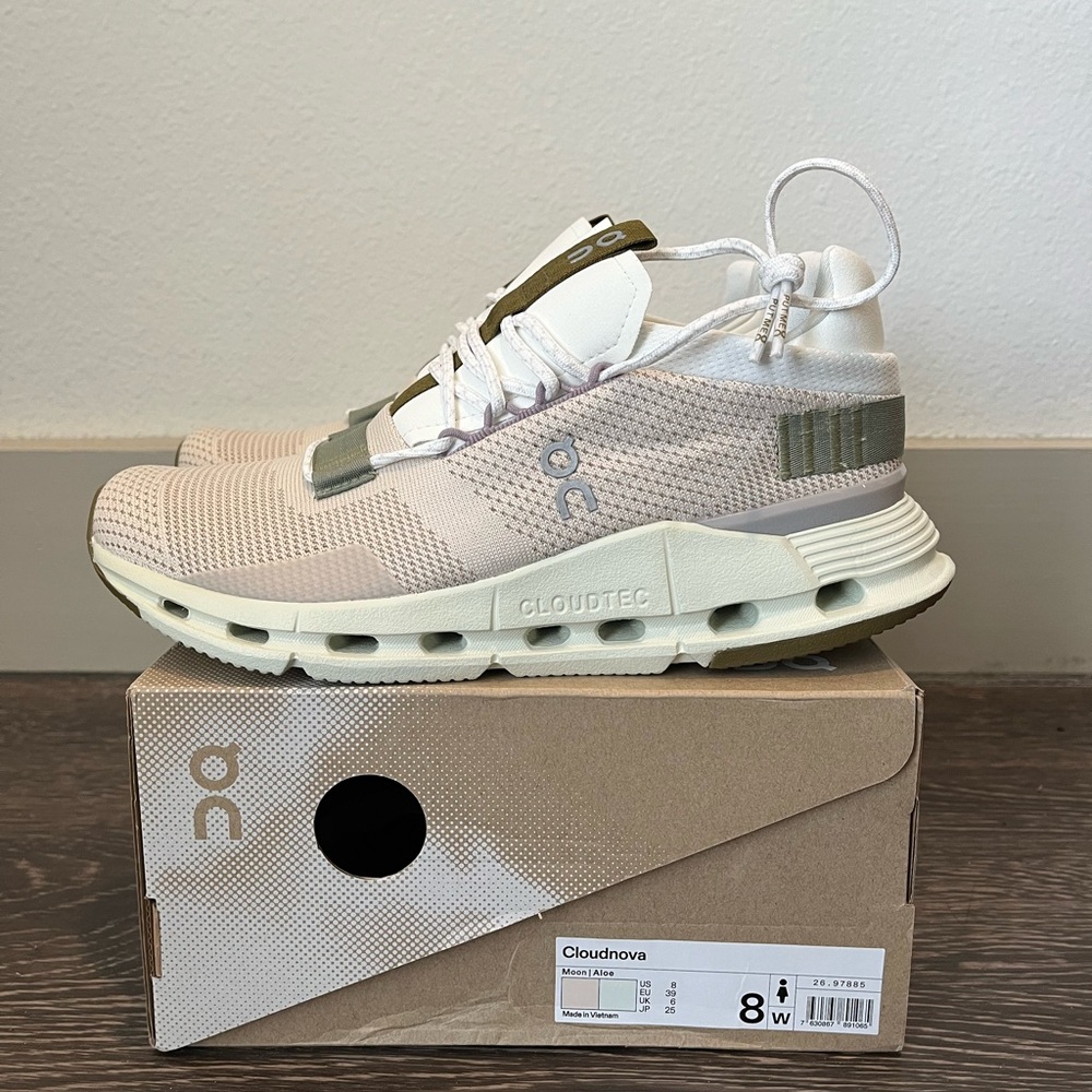 On Running Tan and Olive Sneakers with Cloud Cushioning